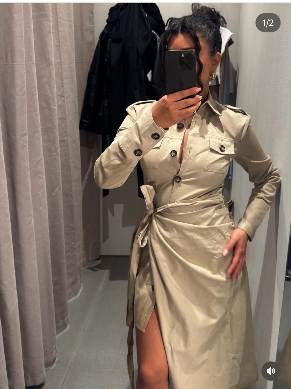 Zara Beige Wrap Midi Shirt Dress